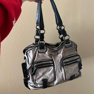 Vintage grey leather coach hobo bag